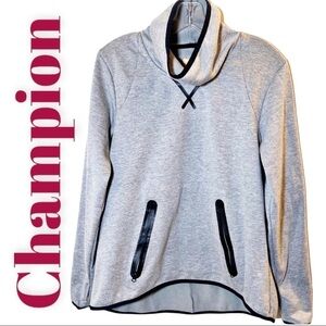 CHAMPION Gray Victory Fleece Mock Neck‎ Pullover, Size Small